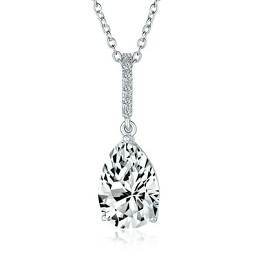 Sterling Silver Cubic Zirconia V-shape Pendant Necklace with Tear shape CZ 18 Inches 